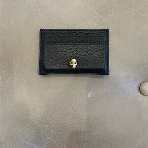 Alexander McQueen Black Card Holder with Skull Accent, leather